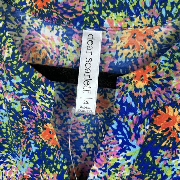 Dear Scarlett Women's Lizzy Babydoll 3/4 Sleeve Top Multicolor Fireworks 2X - Picture 6 of 8